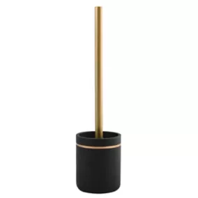 Brosse WC et support MSV spirella Bly en polyrésine coloris noir et doré Ø9,3 x H.36 cm