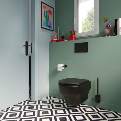 Brosse WC et support mural en acier inoxydable noir Cavally GoodHome