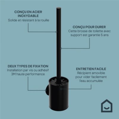 Brosse WC et support mural en acier inoxydable noir Cavally GoodHome