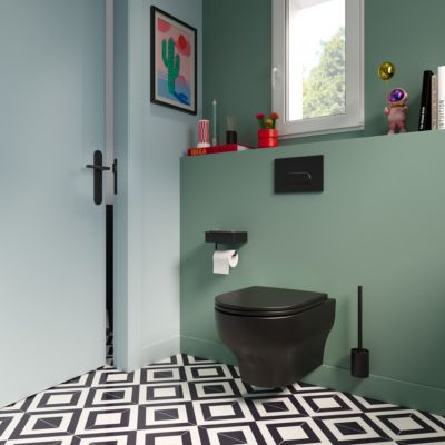 Brosse WC et support mural en acier inoxydable noir Cavally GoodHome