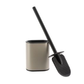 Brosse WC plate en Silicone Noir avec support en métal Beige ficelle