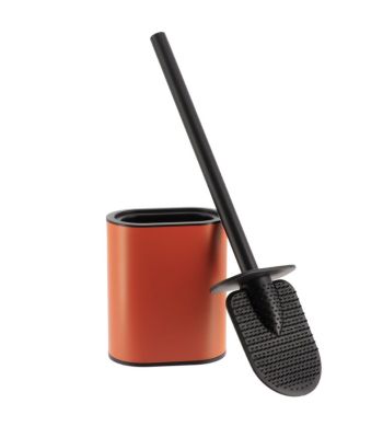 Brosse WC plate en Silicone Noir avec support en métal Terre de Sienne