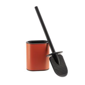 Brosse WC plate en Silicone Noir avec support en métal Terre de Sienne