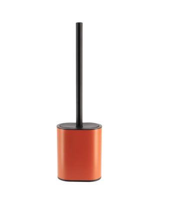 Brosse WC plate en Silicone Noir avec support en métal Terre de Sienne