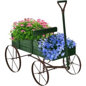 Brouette Décorative en Bois 2 Compartiments à Plantere Jardinière Forme Brouette Chariot Jusqu à 15kg-Vert