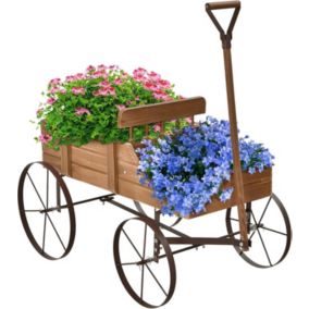 Brouette Décorative en Bois 2 Compartiments à Plantere Jardinière Forme Brouette Chariot