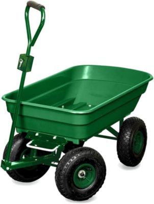 Brouette de Jardin 4 Roues 120 Kg, Benne Basculante 52 L, Attelage,  Capacité Basculée 80 Kg, Pneus Gonflables Profilés 23 cm