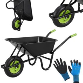 Brouette de jardin, Volume de 100 litres, 210 kg, pneus gonflables avec Jante en métal, Cuve galvanisée