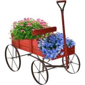 Brouette Decorative en Bois 2 Compartiments a Plantere Jardiniere Forme Brouette Chariot Jusqu a 15kg
