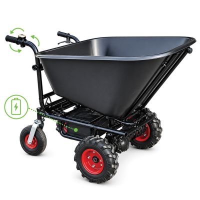Brouette electrique DEFPRO160 grand volume 160 L moteur 350W charge 250 kg roues tout terrain benne ABS
