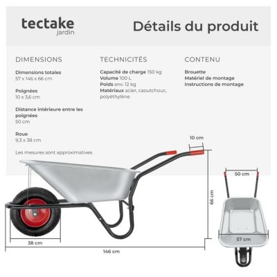 Brouette Enfant En Métal Izzy – 35 Kg, TÜV/GS, 73x37 Cm, Roue Plastique, Poignées Caoutchouc – Dès 2,5 Ans – Jardin Et Bac à Sable