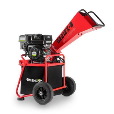 Broyeur de végétaux à essence 212cc 5kw, diamètre de coupe 50mm, grande trémie, sac de 64L - Greencut GE212X-B