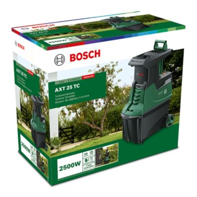 Broyeur de végétaux électrique filaire 2500 W, branche maxi 45 mm, bruit 90 dB(A), collecte 53 L, Bosch AXT 25 TC