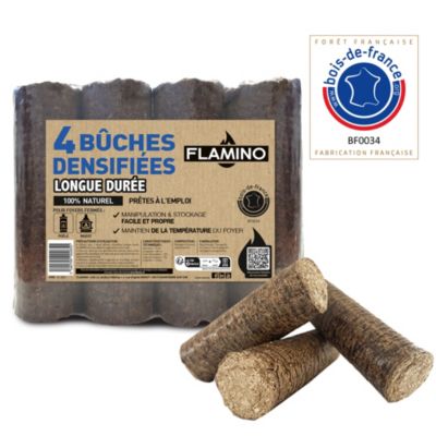 Bûche densifiée longue durée Flamino - Prêt à l'emploi ≤ 12 % vendue par 4 pièces