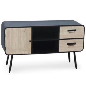 Buffet 1 Porte & 2 Tiroirs en Bois "Yane" 115cm Noir