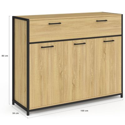Buffet 100 cm DETROIT 3 portes et 1 tiroir design industriel