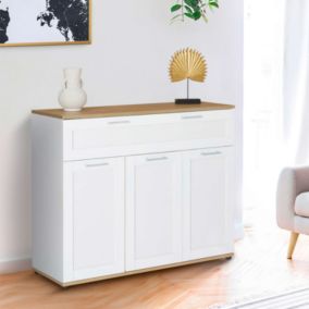 Buffet 100 cm VITO 3 portes et 1 tiroir blanc et plateau bois