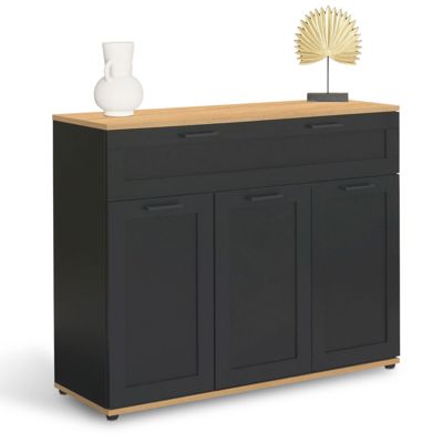 Buffet 100 cm VITO 3 portes et 1 tiroir noir et plateau bois