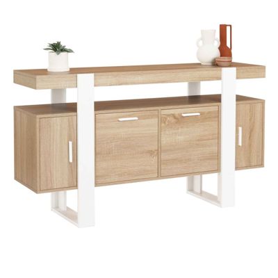 Buffet 140 cm PHOENIX 4 portes bois et blanc