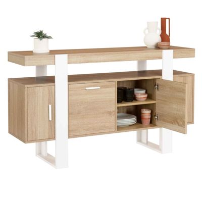 Buffet 140 cm PHOENIX 4 portes bois et blanc