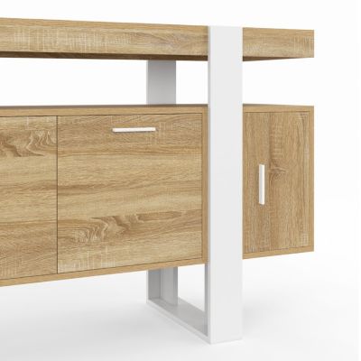 Buffet 140 cm PHOENIX 4 portes bois et blanc