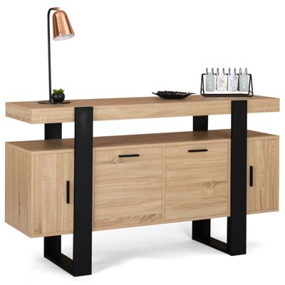 Buffet 140 cm PHOENIX 4 portes bois et noir