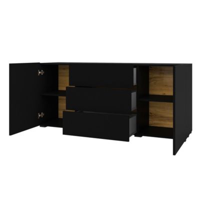 Buffet 140cm collection EVA 2 portes et 3 tiroirs. Couleur noir et chêne.