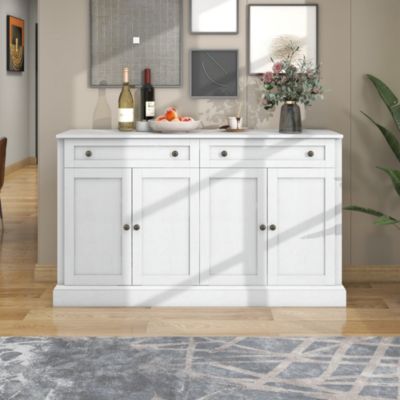 Buffet 150 cm blanc antique avec 4 portes et 2 tiroirs