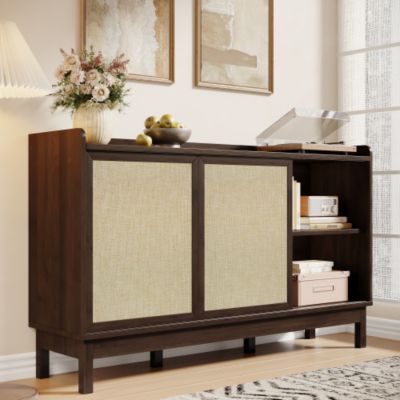 Buffet 150x39.5x80 cm - 2 portes coulissantes et 2 tiroirs - étagères réglables - panneaux de particules - naturel
