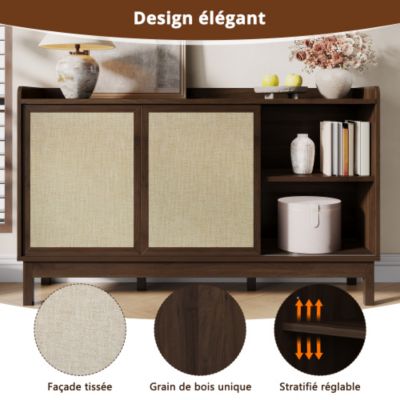 Buffet 150x39.5x80 cm - 2 portes coulissantes et 2 tiroirs - étagères réglables - panneaux de particules - naturel
