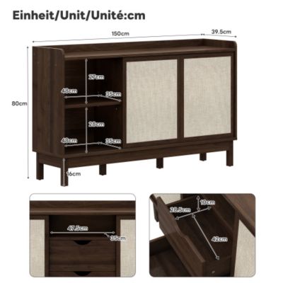 Buffet 150x39.5x80 cm - 2 portes coulissantes et 2 tiroirs - étagères réglables - panneaux de particules - naturel