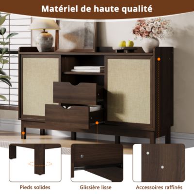 Buffet 150x39.5x80 cm - 2 portes coulissantes et 2 tiroirs - étagères réglables - panneaux de particules - naturel