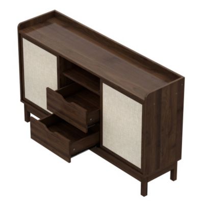 Buffet 150x39.5x80 cm - 2 portes coulissantes et 2 tiroirs - étagères réglables - panneaux de particules - naturel