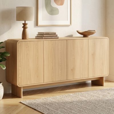 Buffet 160 cm CAPUCINE XXL 4 portes façon hêtre design arrondi