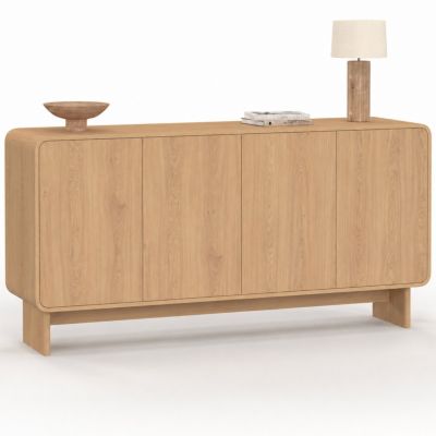 Buffet 160 cm CAPUCINE XXL 4 portes façon hêtre design arrondi