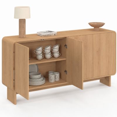 Buffet 160 cm CAPUCINE XXL 4 portes façon hêtre design arrondi