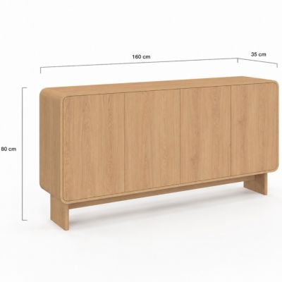 Buffet 160 cm CAPUCINE XXL 4 portes façon hêtre design arrondi