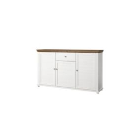 Buffet 160cm avec 3 portes et un tiroir collection ASSIA. Coloris frêne blanc et chêne.