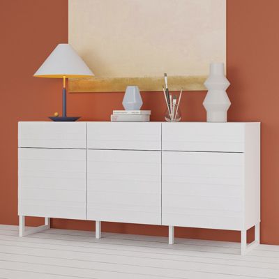 Buffet 165 cm avec façades fraisées blanc mat et pieds luges - ARIANA