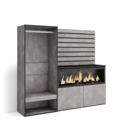 Buffet 167x35x145cm feu led sans chaleur XXL vestiaire ouvert ciment