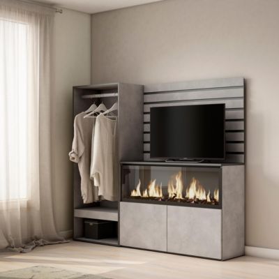 Buffet 167x35x145cm feu led sans chaleur XXL vestiaire ouvert ciment