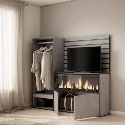 Buffet 167x35x145cm feu led sans chaleur XXL vestiaire ouvert ciment