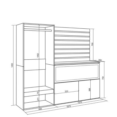 Buffet 167x35x145cm feu led sans chaleur XXL vestiaire ouvert ciment