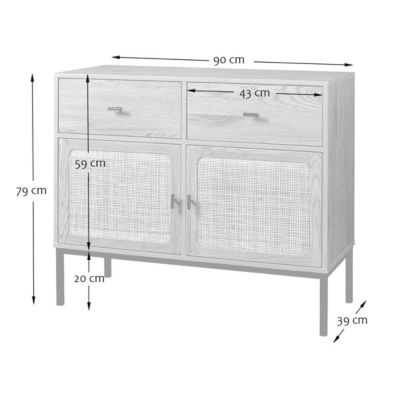 Buffet 2 Portes 2 Tiroirs avec Cannage Rotin L90cm - JAYA