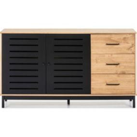 Buffet 2 portes 3 tiroirs effet bois / noir 141 cm - Rosa