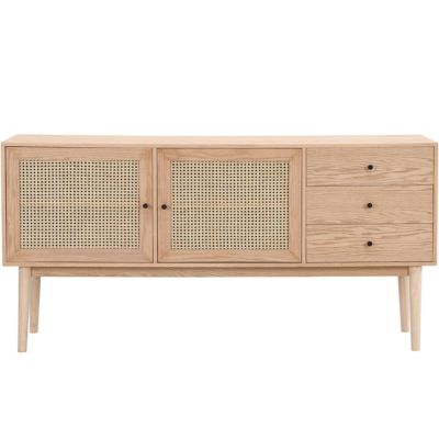 Buffet 2 portes 3 tiroirs en bois et cannage naturel 170 cm - Eden