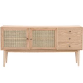 Buffet 2 portes 3 tiroirs en bois et cannage naturel 170 cm - Eden