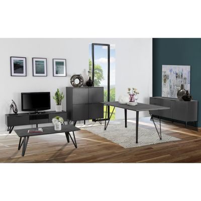 Buffet 2 portes 3 tiroirs gris anthracite et plateau céramique - ONYX