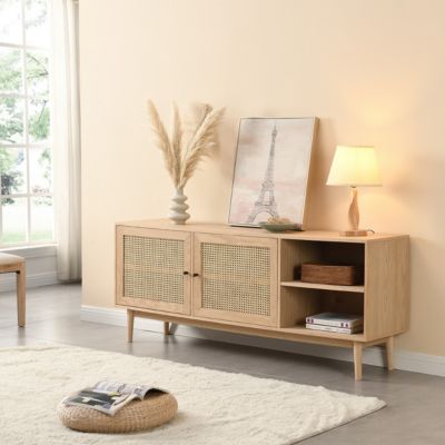 Buffet 2 portes en bois et cannage naturel 170 cm - Eden