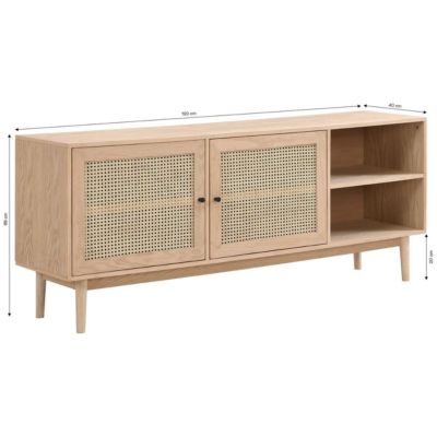 Buffet 2 portes en bois et cannage naturel 170 cm - Eden